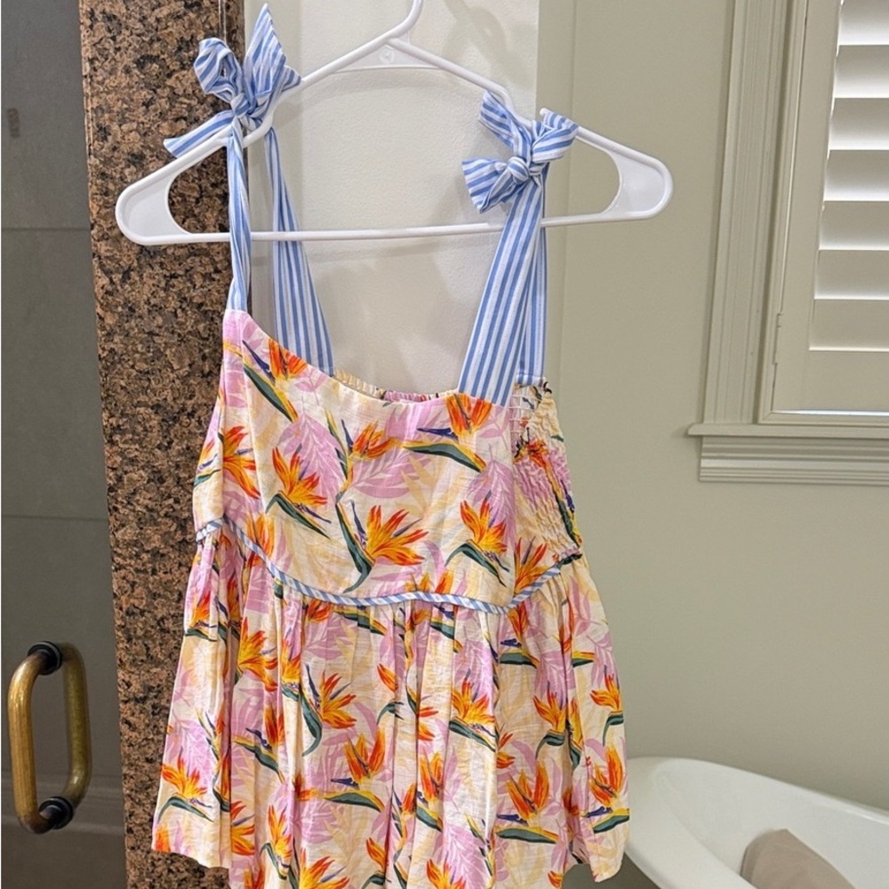 Floral Print Tank Top with Blue Straps